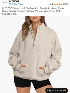 Women's Half-Zip Pullover Sweatshirt - BLACK IN COLOR size large